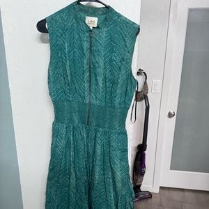 Label Ritu Kumar teal zip-front dress w/ pockets & ruching